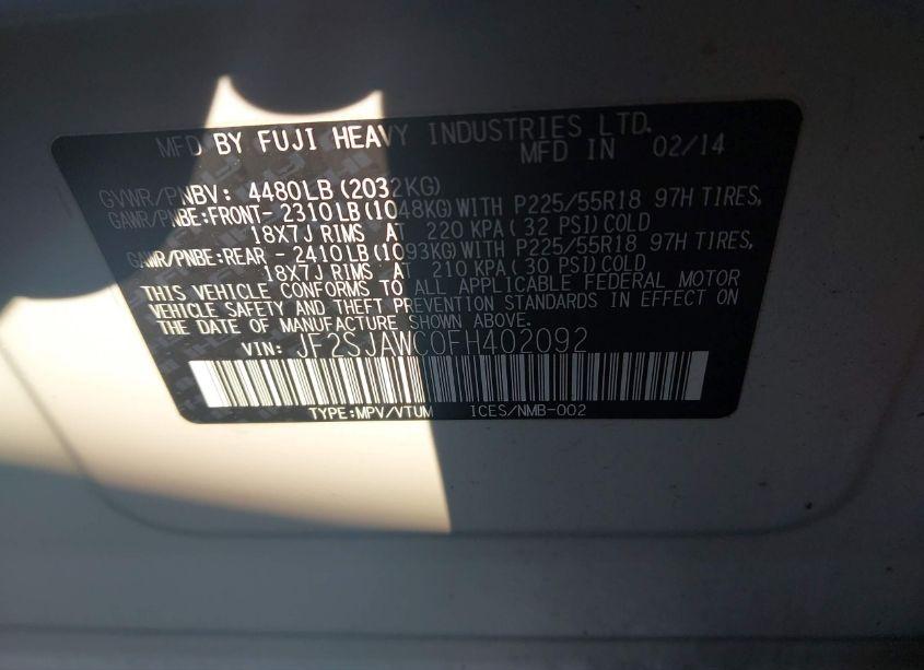 Photo 9 of 2015 Subaru Forester 2.5I TOURING (VIN JF2SJAWC0FH402092)