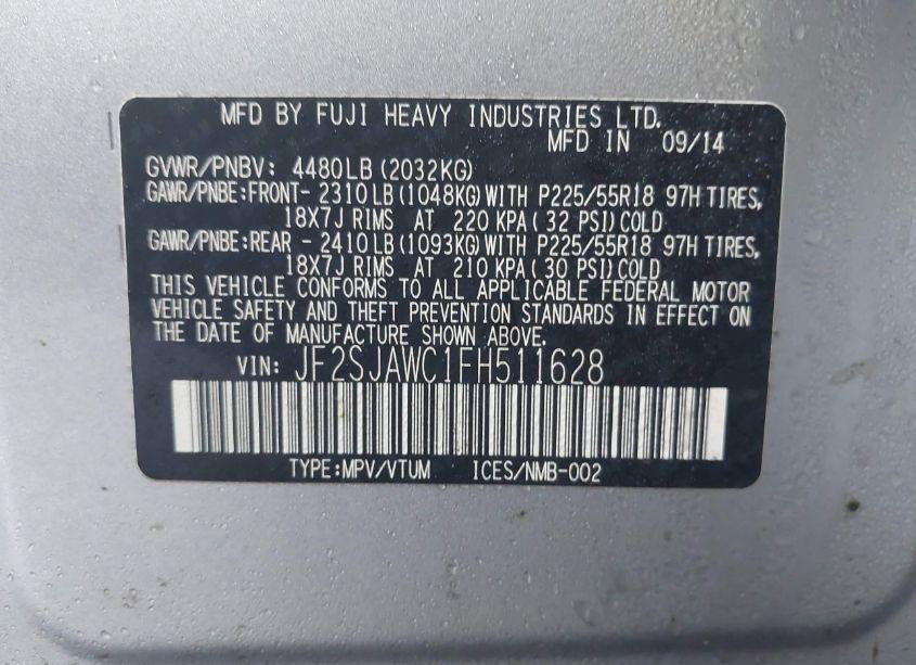 Photo 9 of 2015 Subaru Forester 2.5I TOURING (VIN JF2SJAWC1FH511628)