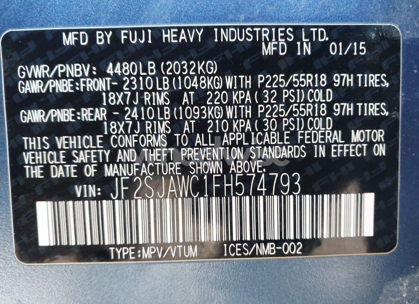 Photo 9 of 2015 Subaru Forester 2.5I TOURING (VIN JF2SJAWC1FH574793)