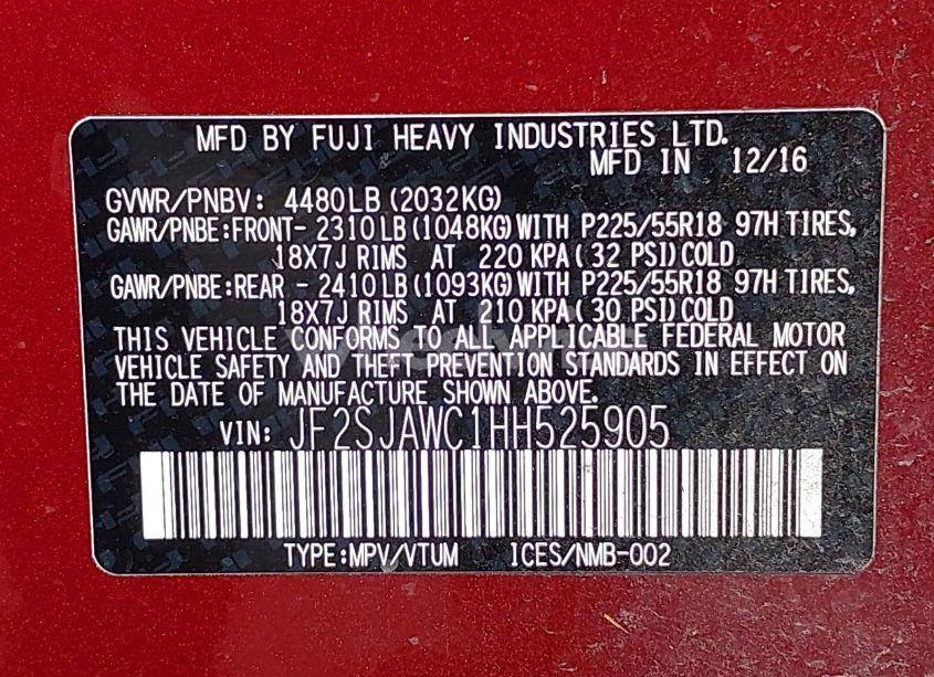 Photo 9 of 2017 Subaru Forester 2.5I TOURING (VIN JF2SJAWC1HH525905)