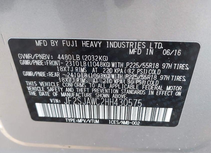 Photo 9 of 2017 Subaru Forester 2.5I TOURING (VIN JF2SJAWC2HH430575)