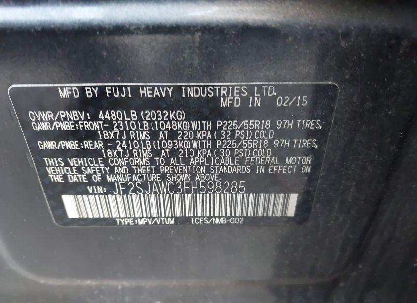 Photo 9 of 2015 Subaru Forester 2.5I TOURING (VIN JF2SJAWC3FH598285)