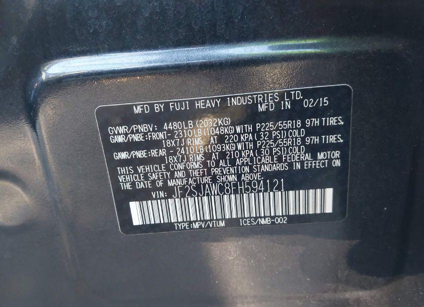 Photo 5 of 2015 Subaru Forester 2.5I TOURING (VIN JF2SJAWC8FH594121)