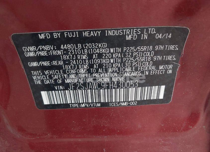 Photo 9 of 2015 Subaru Forester 2.5I TOURING (VIN JF2SJAWC9FH430053)