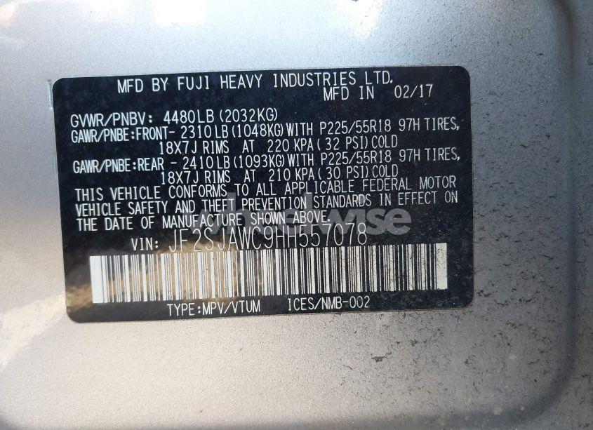 Photo 9 of 2017 Subaru Forester 2.5I TOURING (VIN JF2SJAWC9HH557078)