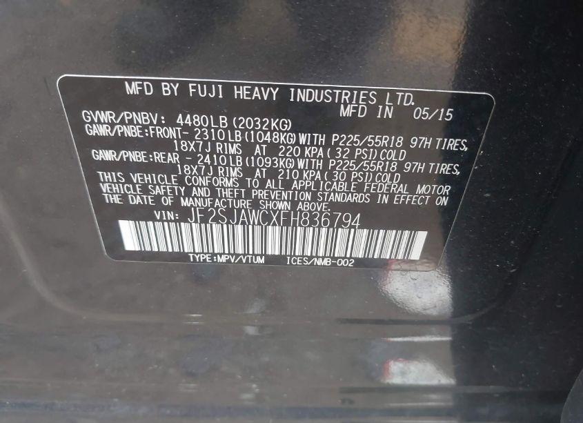 Photo 9 of 2015 Subaru Forester 2.5I TOURING (VIN JF2SJAWCXFH836794)