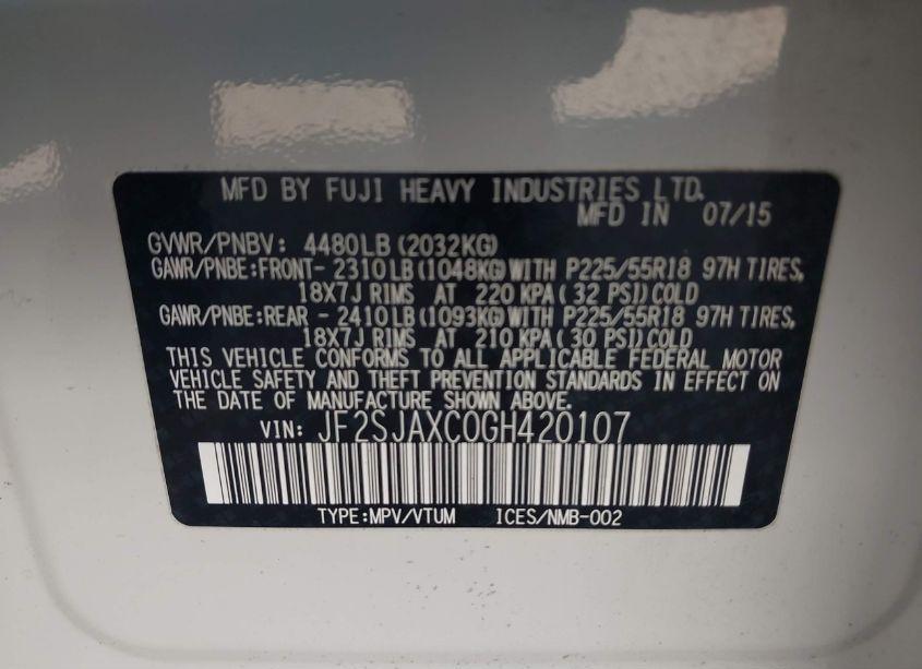 Photo 9 of 2016 Subaru Forester 2.5I TOURING (VIN JF2SJAXC0GH420107)