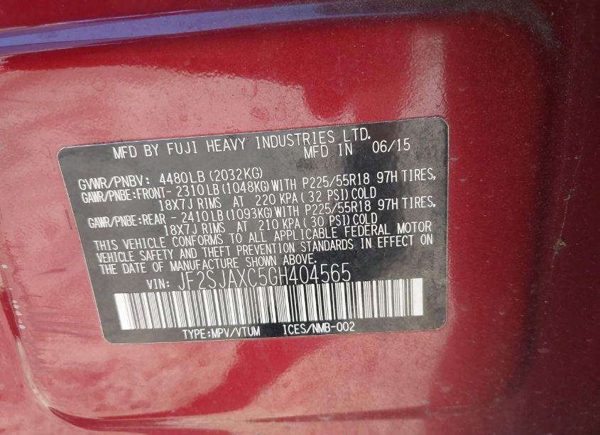 Photo 9 of 2016 Subaru Forester 2.5I TOURING (VIN JF2SJAXC5GH404565)