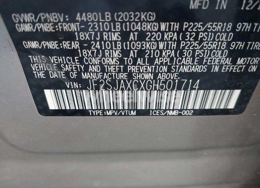 Photo 9 of 2016 Subaru Forester 2.5I TOURING (VIN JF2SJAXCXGH501714)