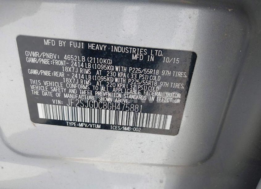 Photo 9 of 2016 Subaru Forester 2.0XT PREMIUM (VIN JF2SJGDC8GH475881)