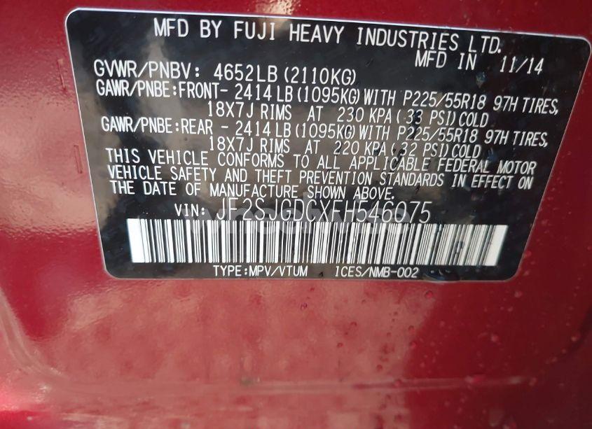 Photo 9 of 2015 Subaru Forester 2.0XT PREMIUM (VIN JF2SJGDCXFH546075)