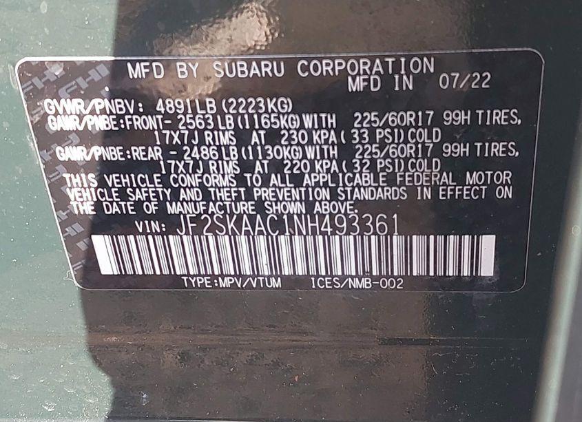 Photo 9 of 2022 Subaru Forester (VIN JF2SKAAC1NH493361)