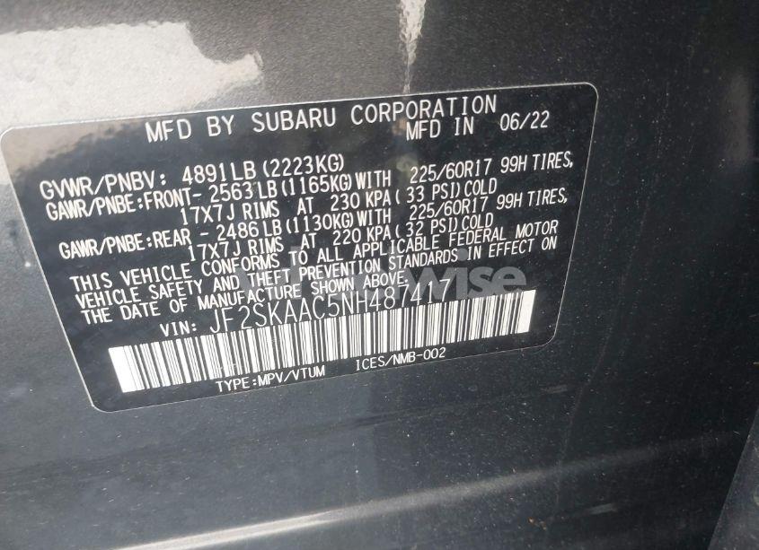 Photo 9 of 2022 Subaru Forester (VIN JF2SKAAC5NH487417)