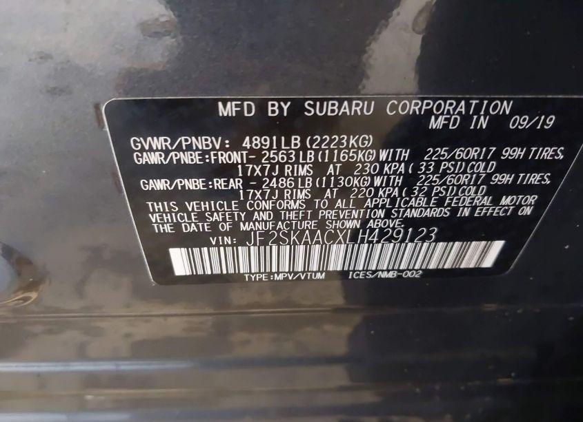 Photo 9 of 2020 Subaru Forester (VIN JF2SKAACXLH429123)