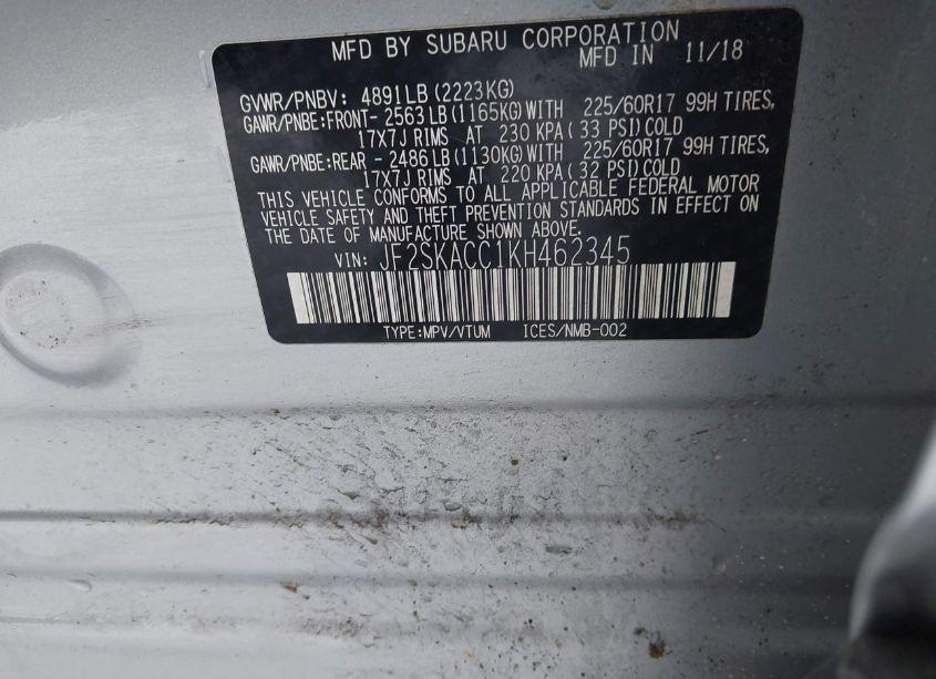 Photo 9 of 2019 Subaru Forester (VIN JF2SKACC1KH462345)