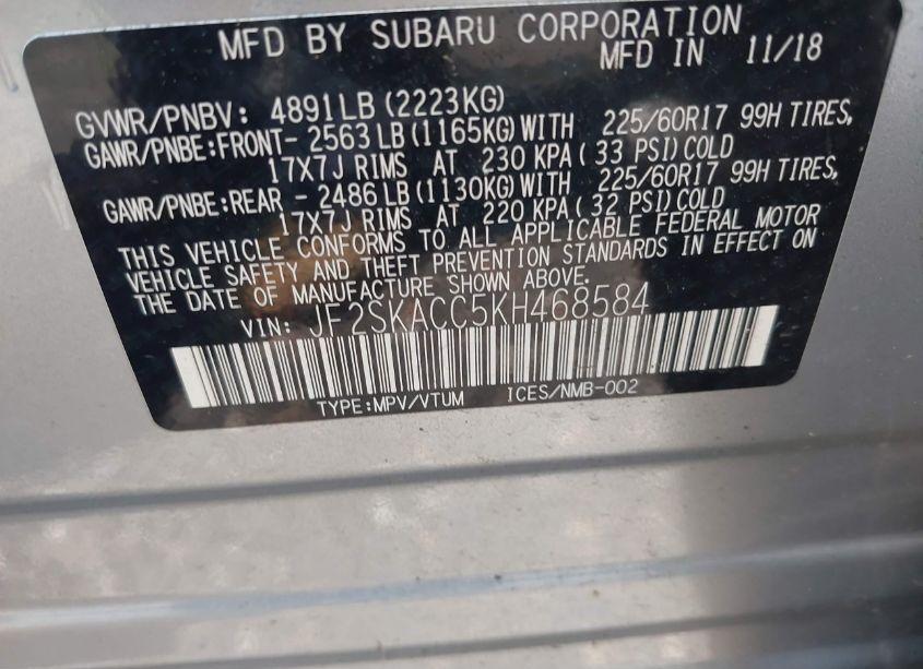 Photo 9 of 2019 Subaru Forester (VIN JF2SKACC5KH468584)