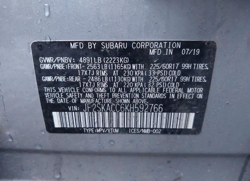 Photo 9 of 2019 Subaru Forester (VIN JF2SKACC6KH592766)