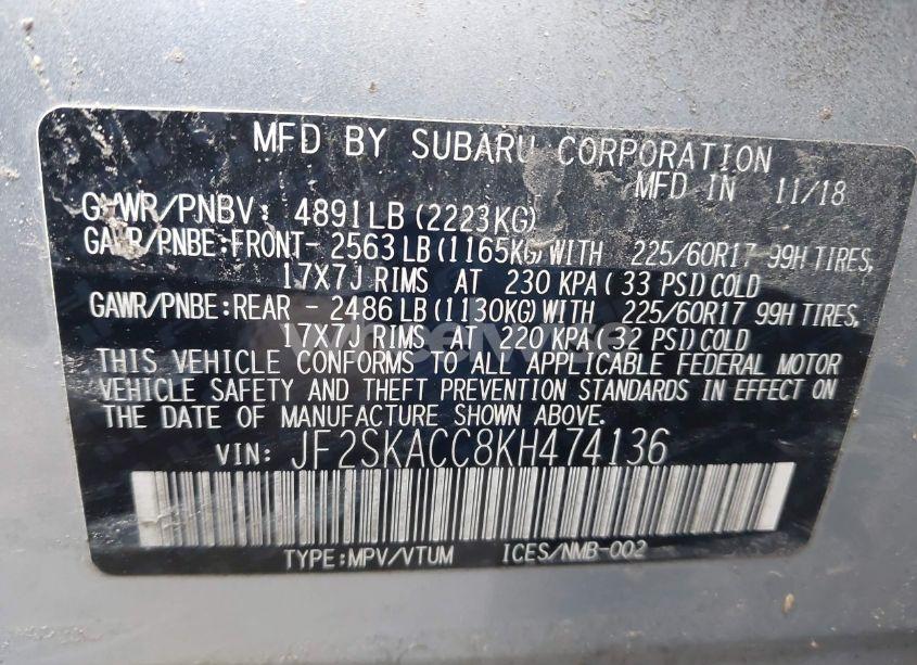 Photo 9 of 2019 Subaru Forester (VIN JF2SKACC8KH474136)