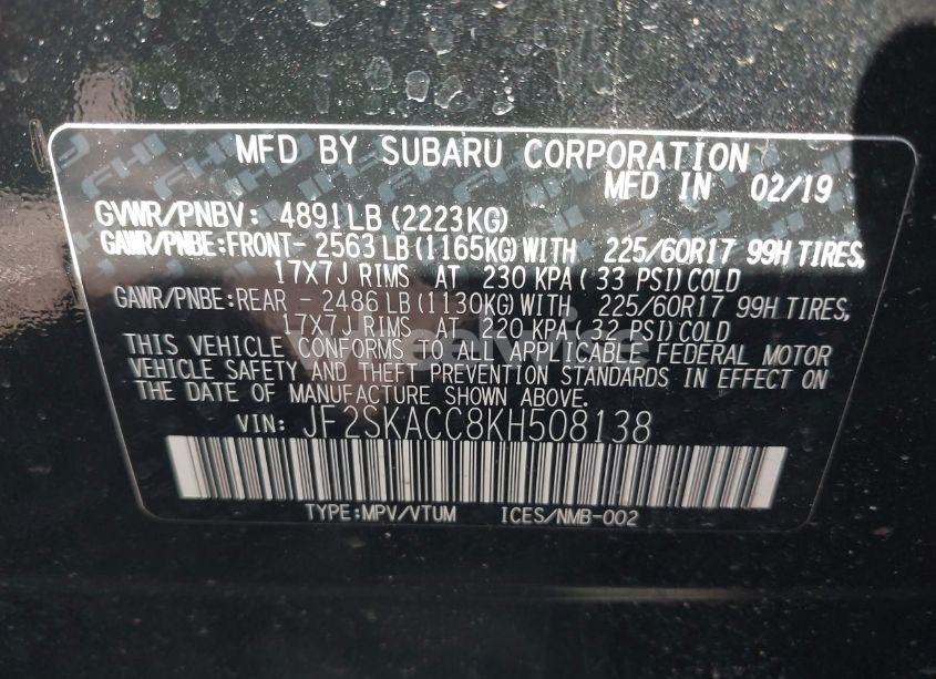 Photo 9 of 2019 Subaru Forester (VIN JF2SKACC8KH508138)