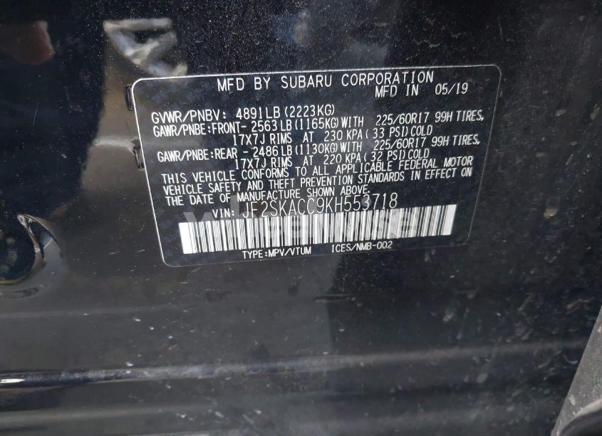 Photo 9 of 2019 Subaru Forester (VIN JF2SKACC9KH553718)