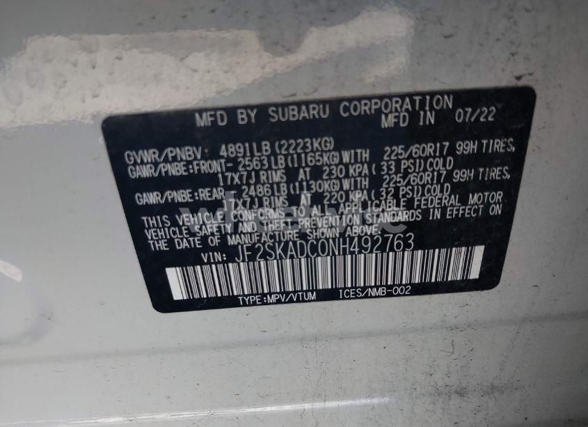 Photo 9 of 2022 Subaru Forester PREMIUM (VIN JF2SKADC0NH492763)