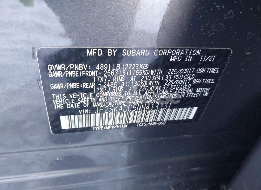 Photo 9 of 2022 Subaru Forester PREMIUM (VIN JF2SKADC5NH413331)