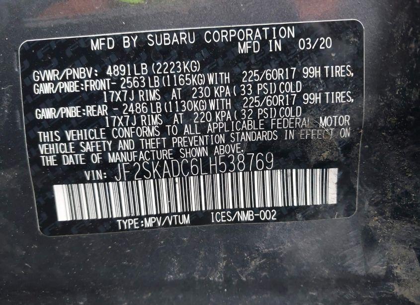 Photo 9 of 2020 Subaru Forester (VIN JF2SKADC6LH538769)