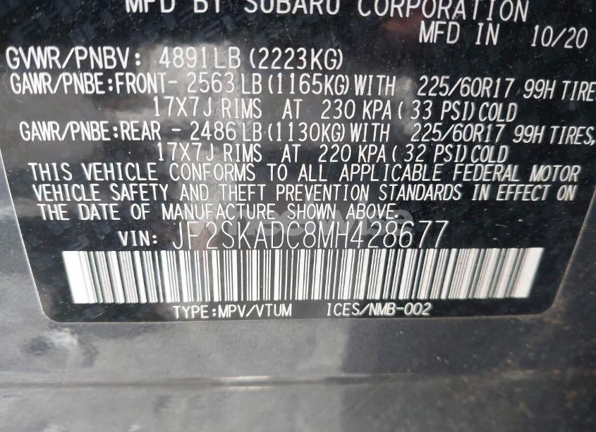 Photo 9 of 2021 Subaru Forester (VIN JF2SKADC8MH428677)