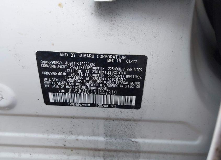 Photo 9 of 2022 Subaru Forester PREMIUM (VIN JF2SKADC9NH447319)
