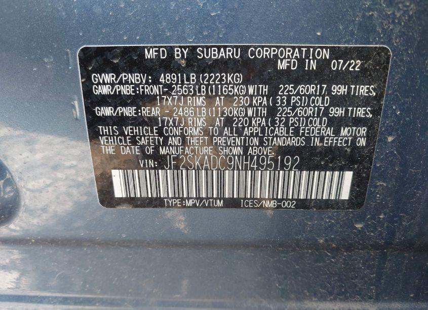 Photo 9 of 2022 Subaru Forester PREMIUM (VIN JF2SKADC9NH495192)