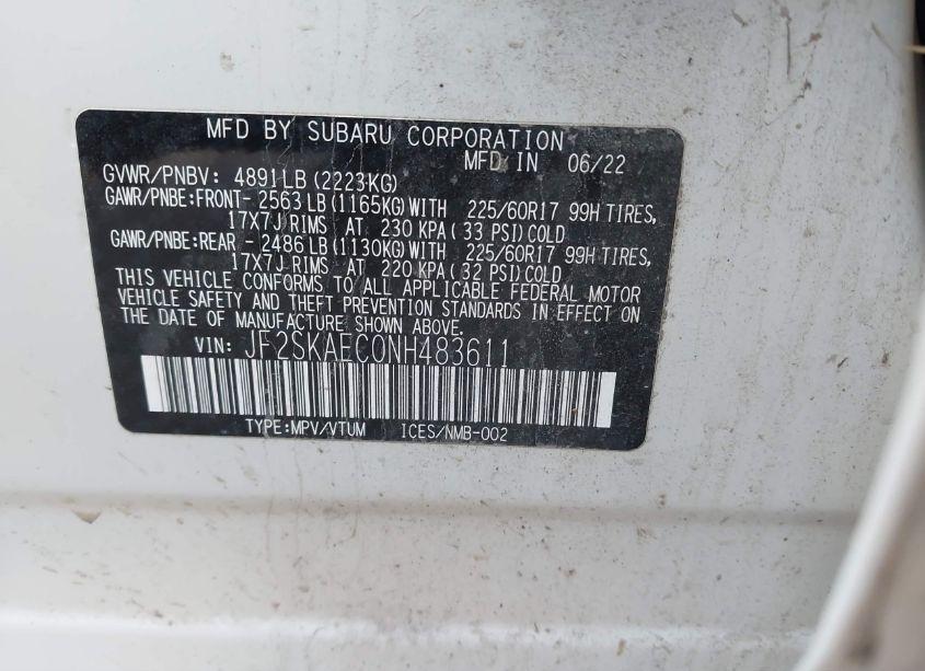 Photo 9 of 2022 Subaru Forester PREMIUM (VIN JF2SKAEC0NH483611)