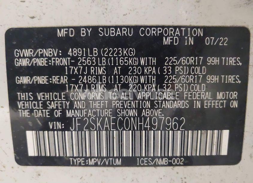 Photo 9 of 2022 Subaru Forester PREMIUM (VIN JF2SKAEC0NH497962)