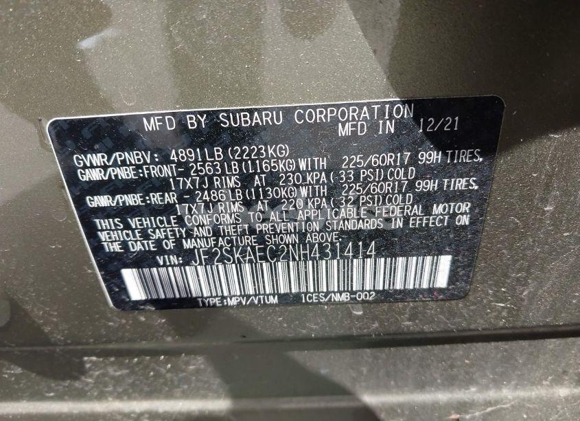 Photo 9 of 2022 Subaru Forester PREMIUM (VIN JF2SKAEC2NH431414)