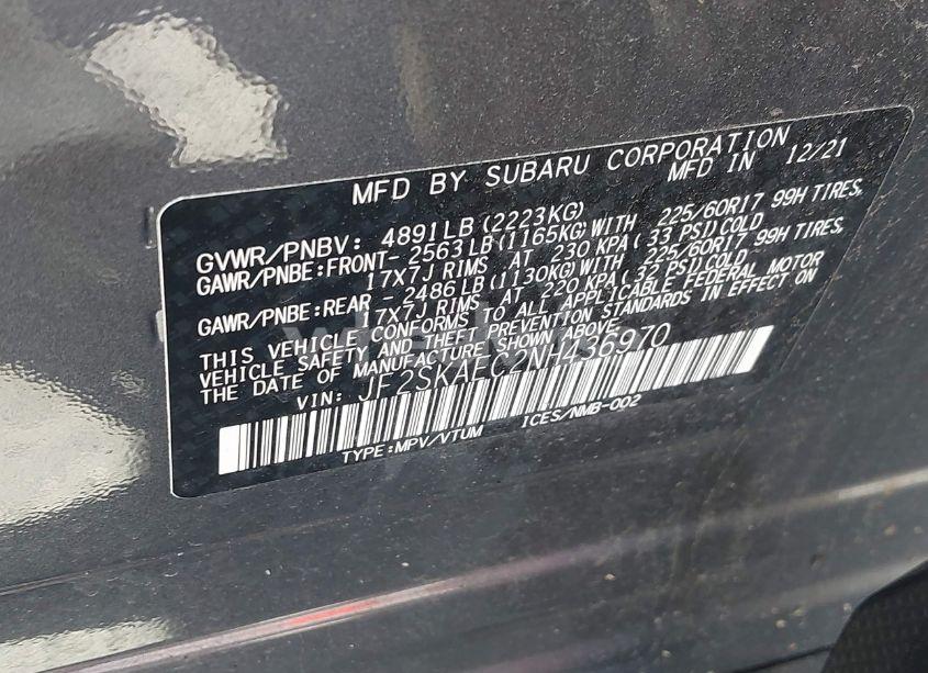 Photo 9 of 2022 Subaru Forester PREMIUM (VIN JF2SKAEC2NH436970)