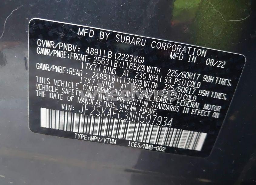 Photo 9 of 2022 Subaru Forester PREMIUM (VIN JF2SKAEC3NH507934)