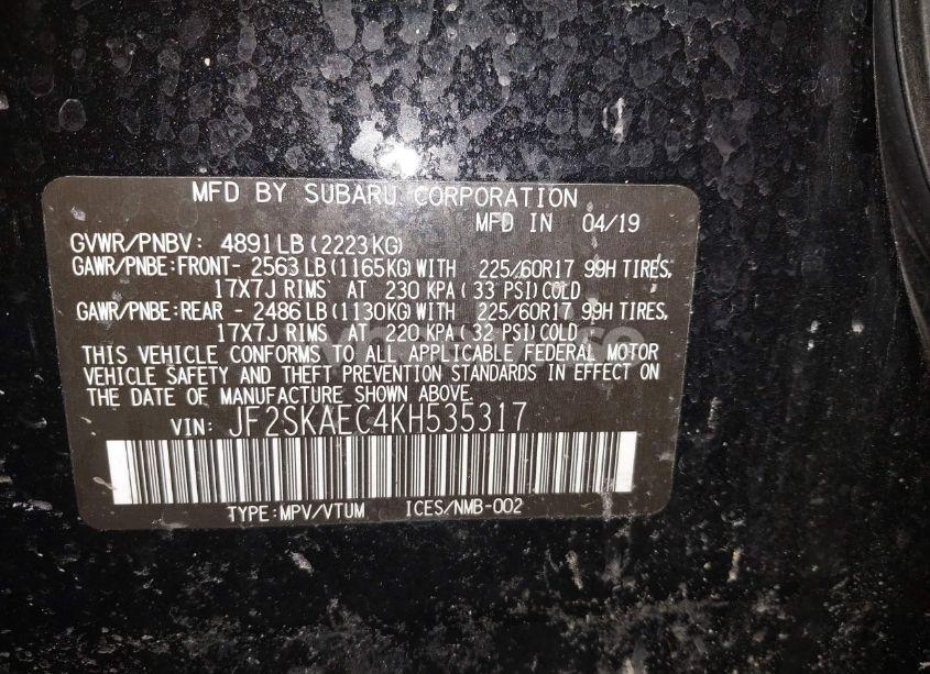 Photo 9 of 2019 Subaru Forester PREMIUM (VIN JF2SKAEC4KH535317)