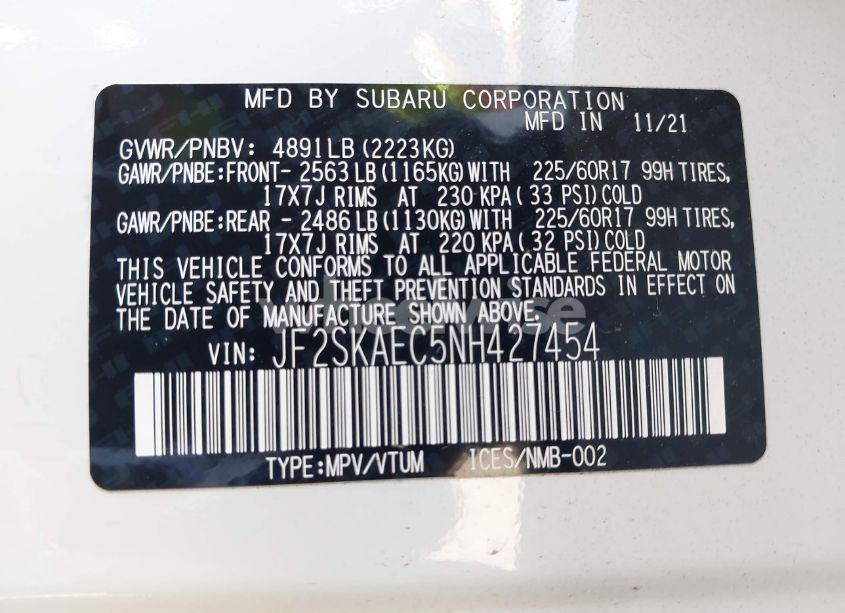 Photo 9 of 2022 Subaru Forester PREMIUM (VIN JF2SKAEC5NH427454)