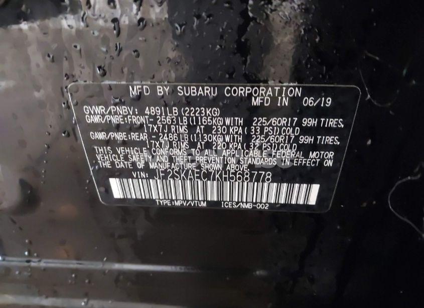 Photo 9 of 2019 Subaru Forester PREMIUM (VIN JF2SKAEC7KH568778)