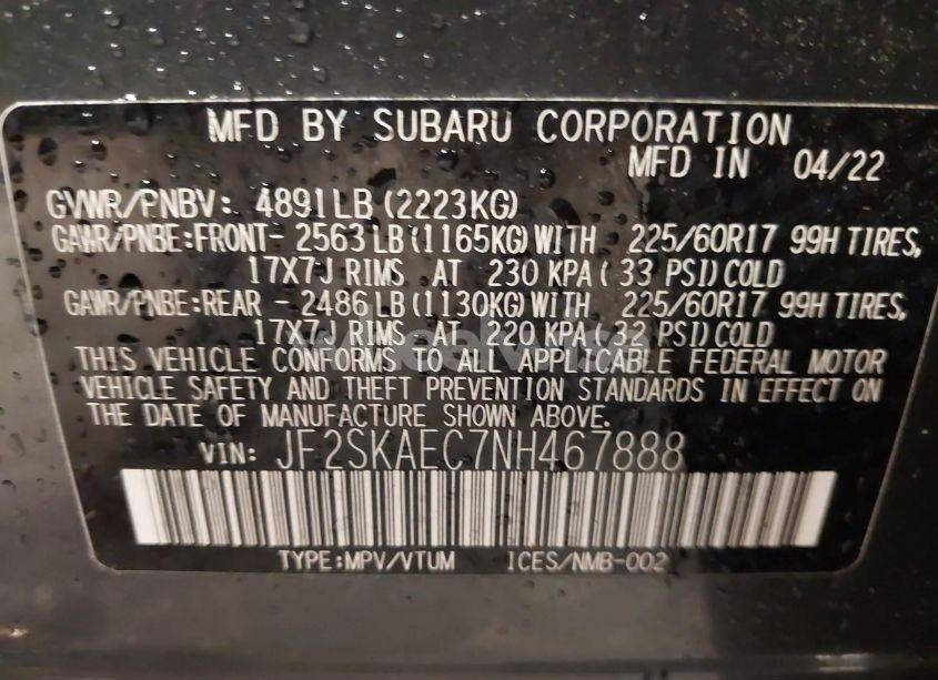 Photo 9 of 2022 Subaru Forester PREMIUM (VIN JF2SKAEC7NH467888)
