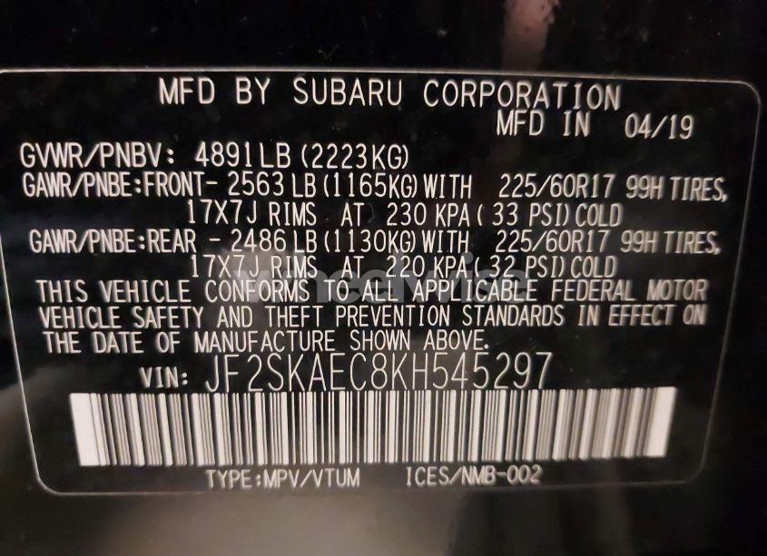 Photo 9 of 2019 Subaru Forester PREMIUM (VIN JF2SKAEC8KH545297)