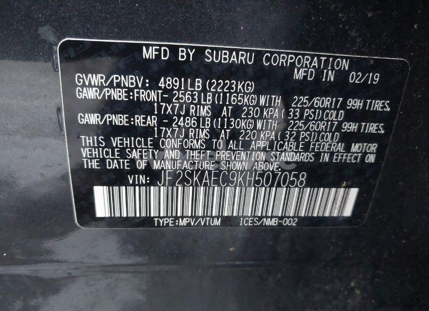 Photo 9 of 2019 Subaru Forester PREMIUM (VIN JF2SKAEC9KH507058)