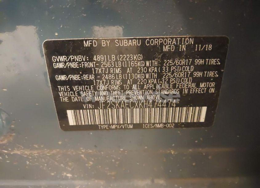 Photo 9 of 2019 Subaru Forester PREMIUM (VIN JF2SKAECXKH474474)