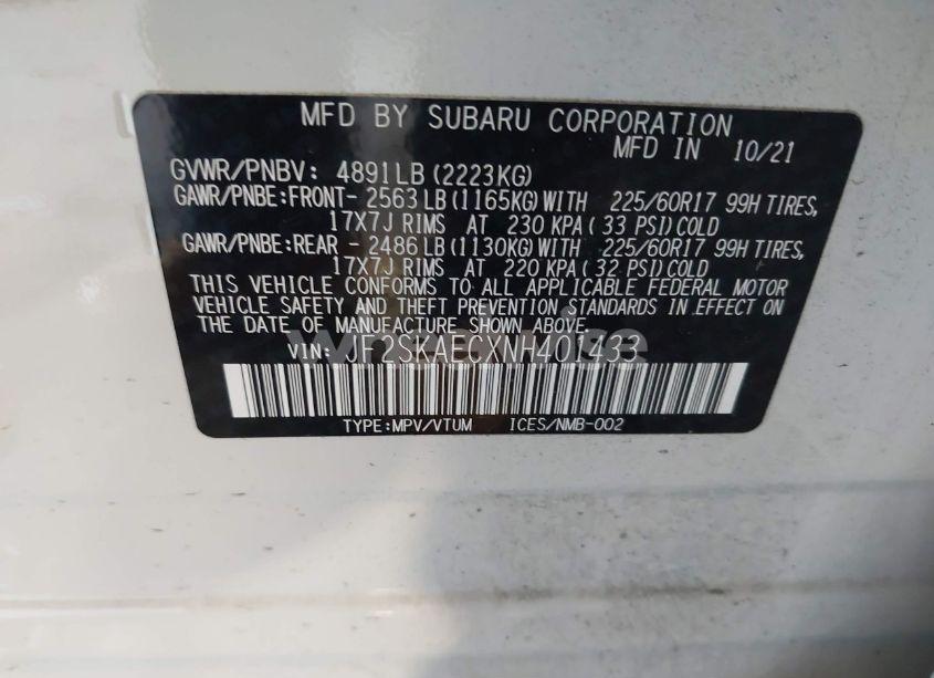 Photo 9 of 2022 Subaru Forester PREMIUM (VIN JF2SKAECXNH401433)