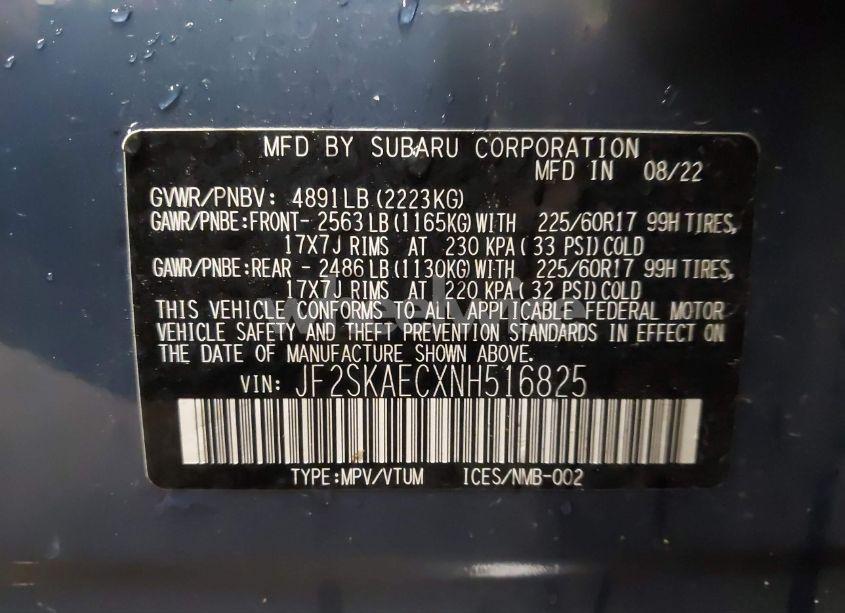 Photo 9 of 2022 Subaru Forester PREMIUM (VIN JF2SKAECXNH516825)