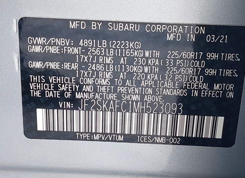 Photo 9 of 2021 Subaru Forester PREMIUM (VIN JF2SKAFC1MH523093)