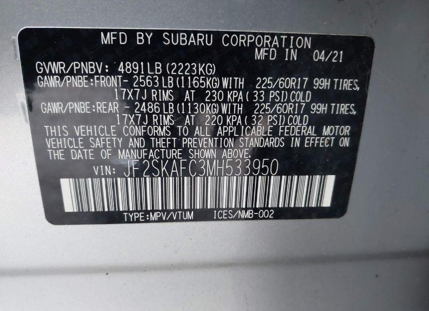Photo 9 of 2021 Subaru Forester PREMIUM (VIN JF2SKAFC3MH533950)