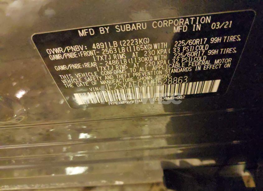 Photo 9 of 2021 Subaru Forester PREMIUM (VIN JF2SKAFC5MH528863)