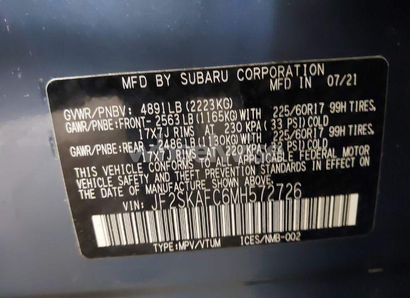 Photo 9 of 2021 Subaru Forester PREMIUM (VIN JF2SKAFC6MH572726)