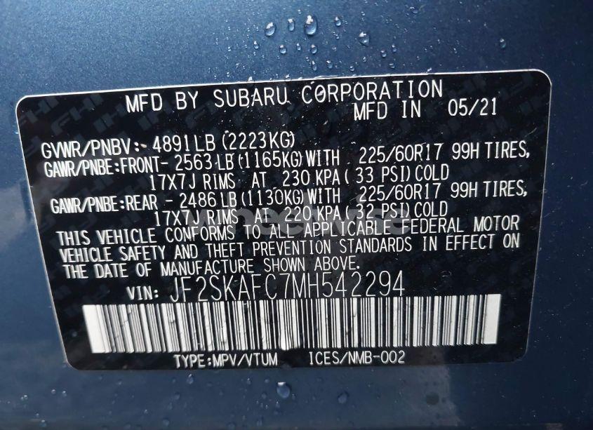 Photo 9 of 2021 Subaru Forester PREMIUM (VIN JF2SKAFC7MH542294)