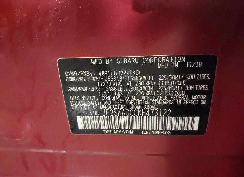 Photo 9 of 2019 Subaru Forester PREMIUM (VIN JF2SKAGC0KH473122)